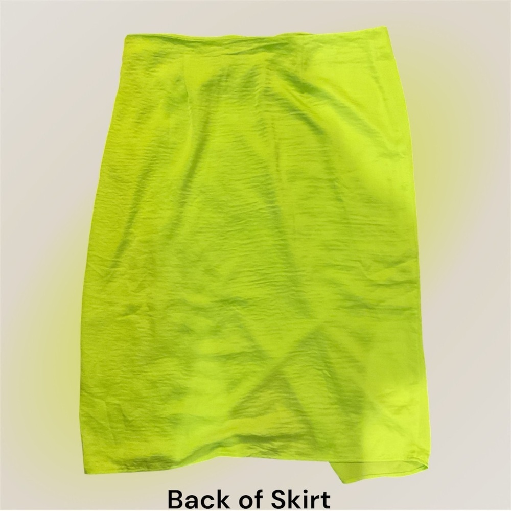 Scoop Acid Lime Satin Faux Wrap Midi Skirt XXL Neon Green Slit Sold Out Online - Picture 4 of 7